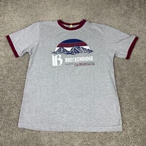 Breckenridge Colorado Shirt Mens Extra Large Gray Red Ringer Short Sleeve